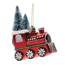 BreeBe - Glittered Glass Train Ornament (Set of 6) - Red, Green