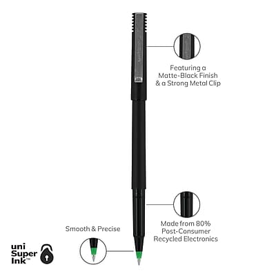 Featuring a Matte-Black Finish & a Strong Metal Clip

uni Super Ink™

Smooth & Precise

Made from 80% Post-Consumer Recycled Electronics