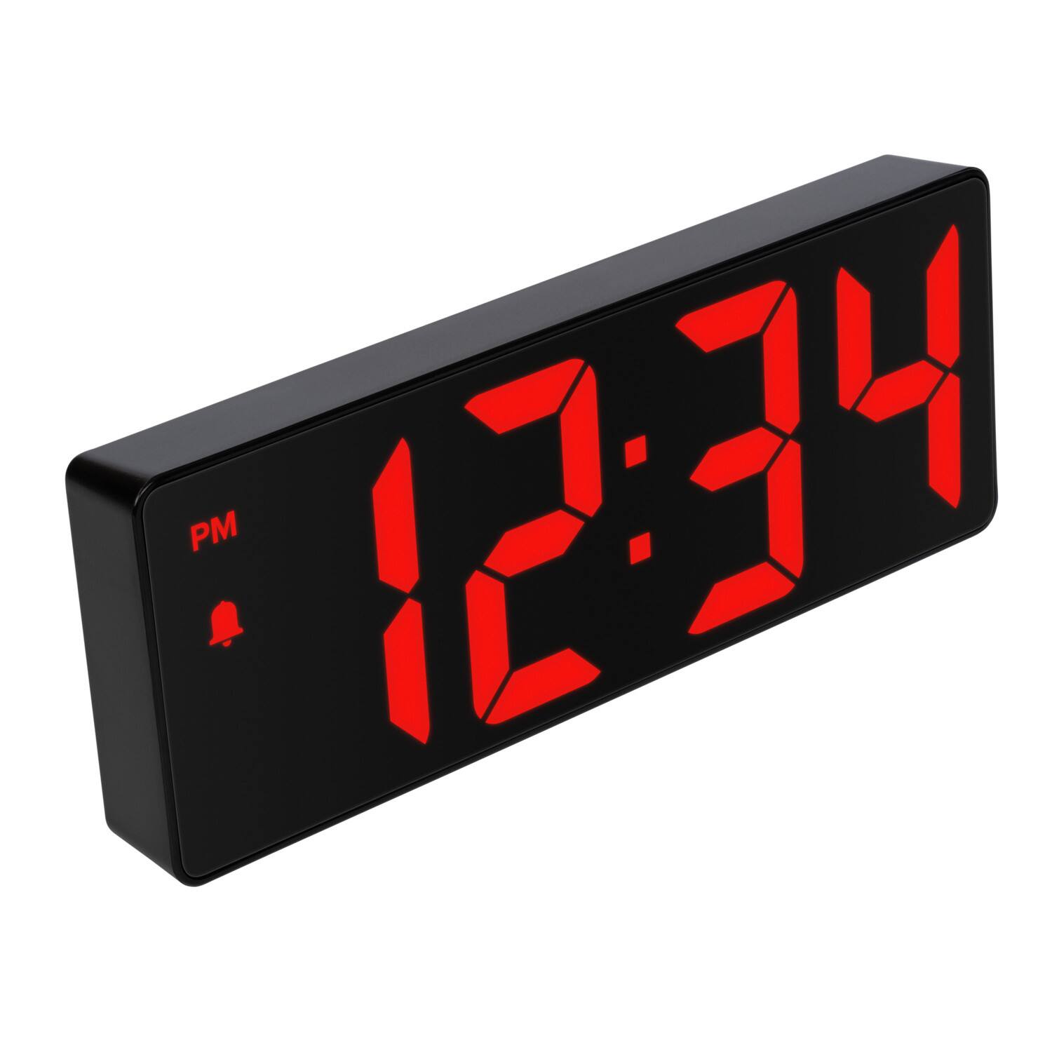 Angle. La Crosse Technology - 2 Inch Red LED Corded Electric Digital Alarm Clock with Indoor Temperature - Black/Red.
