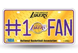 Rico Industries - Los Angeles Lakers #1 Fan Metal License Plate Tag - Number One LA Lakers Fan - Multi