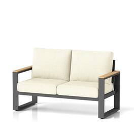 Mondawe - 52" All-Weather Aluminum Patio Loveseat Sofa with Thick Beige Cushions - Beige+Black