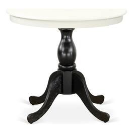 East West Furniture - Modern Dining Table - Linen White Table Top and Black Pedestal Leg Finish - Multi-Color