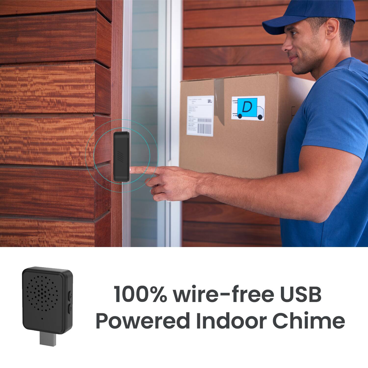 100% wire-free USB Powered Indoor Chime