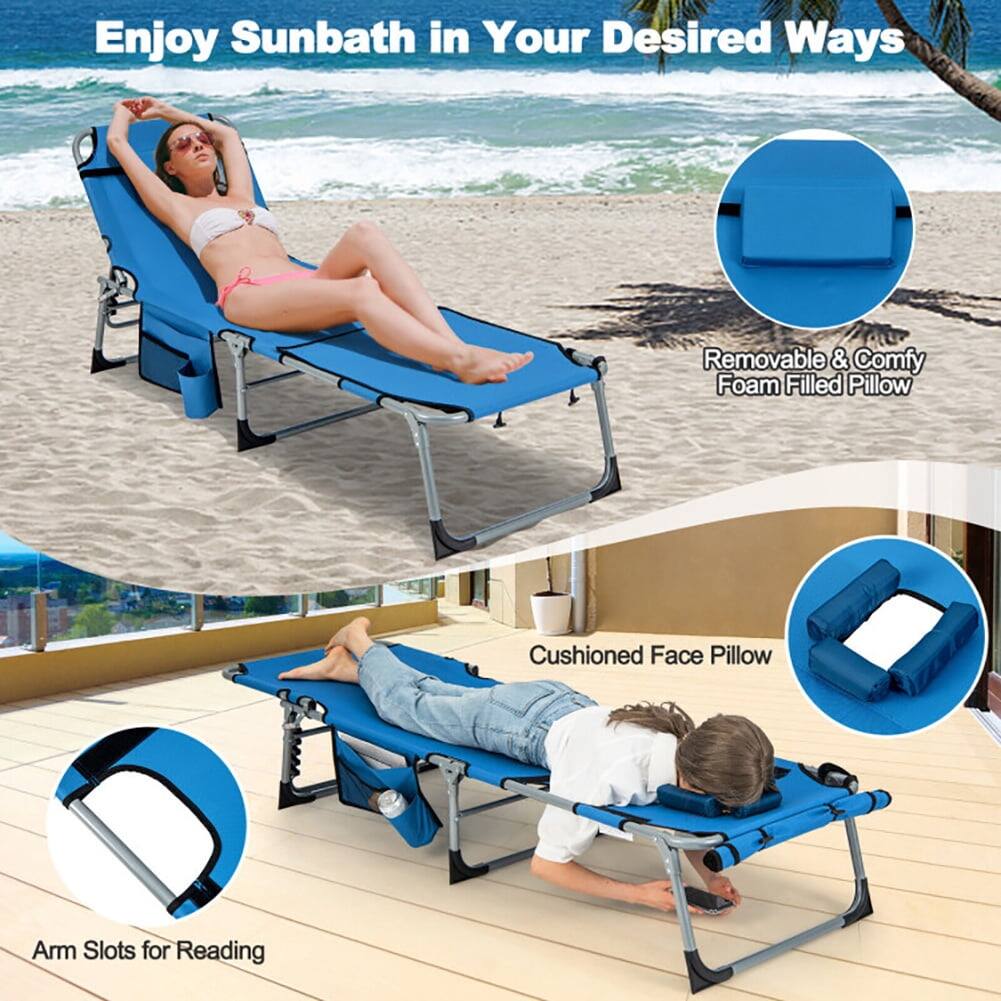 Enjoy Sunbath in Your Desired Ways

- Removable & Comfy Foam Filled Pillow
- Cushioned Face Pillow
- Arm Slots for Reading