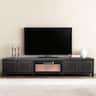 Parrot Uncle - 115" Farmhouse 3 Pieces TV Stand Entertainment Center with Electric Fireplace and LED Lights - Black and gray