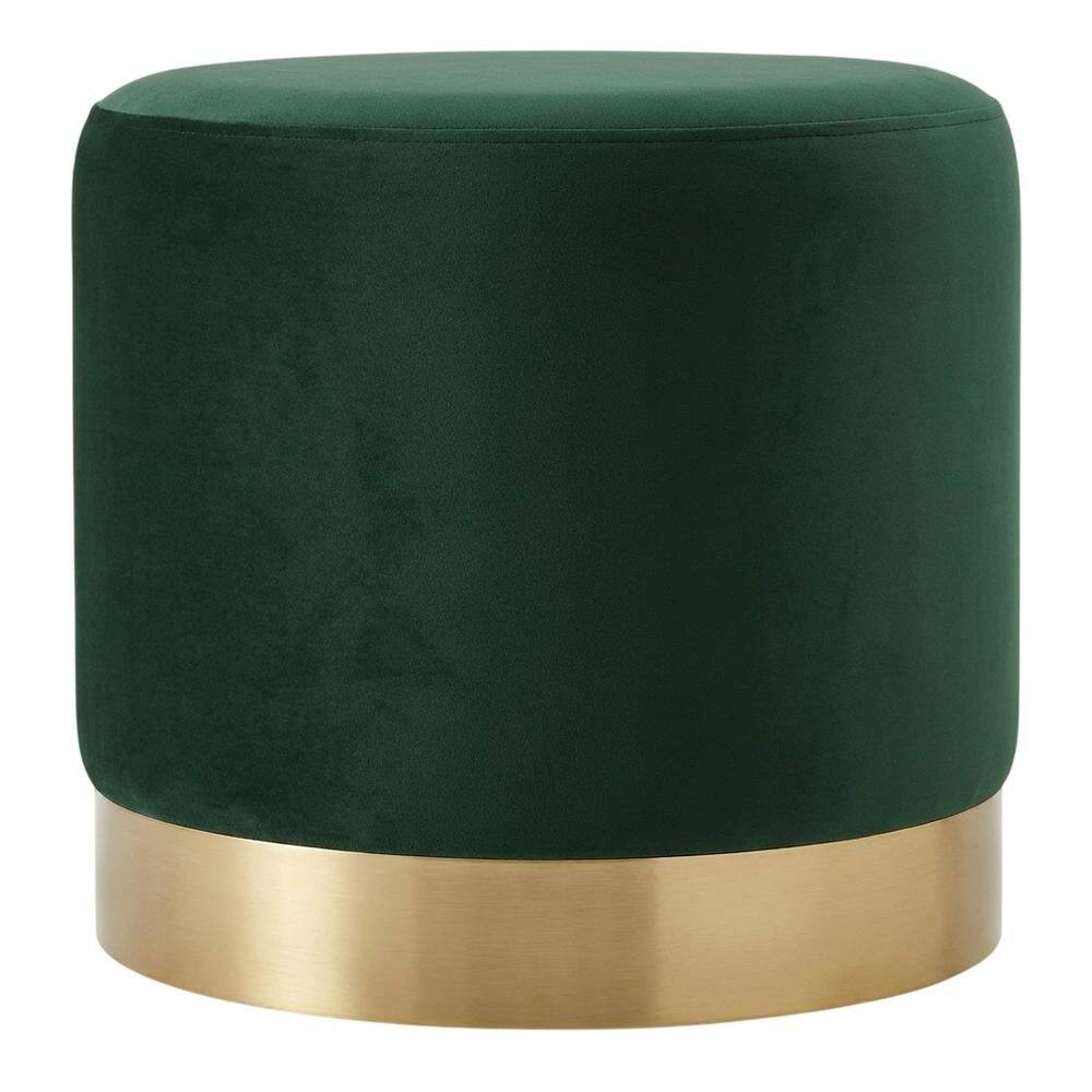 Back. Outdoor Escape - Performance Velvet Round Ottoman, Neutral Color, Plush Upholstery, Sturdy Base - Green.