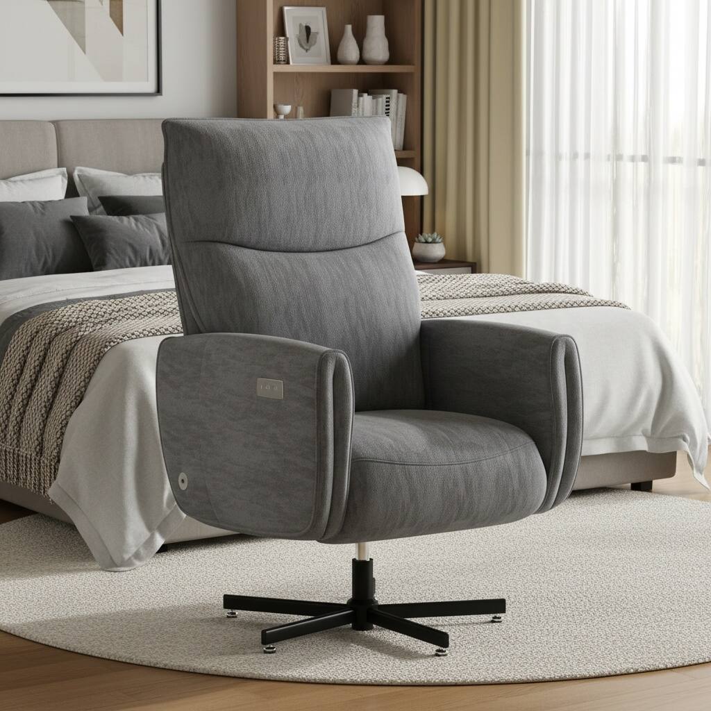 Left. Forest'nSky - Power Swivel Recliner Chair, Electric Armchair with USB & Type-C Charging, 360° Rotating Velvet Chair,Dark Gray - Dark Gray.