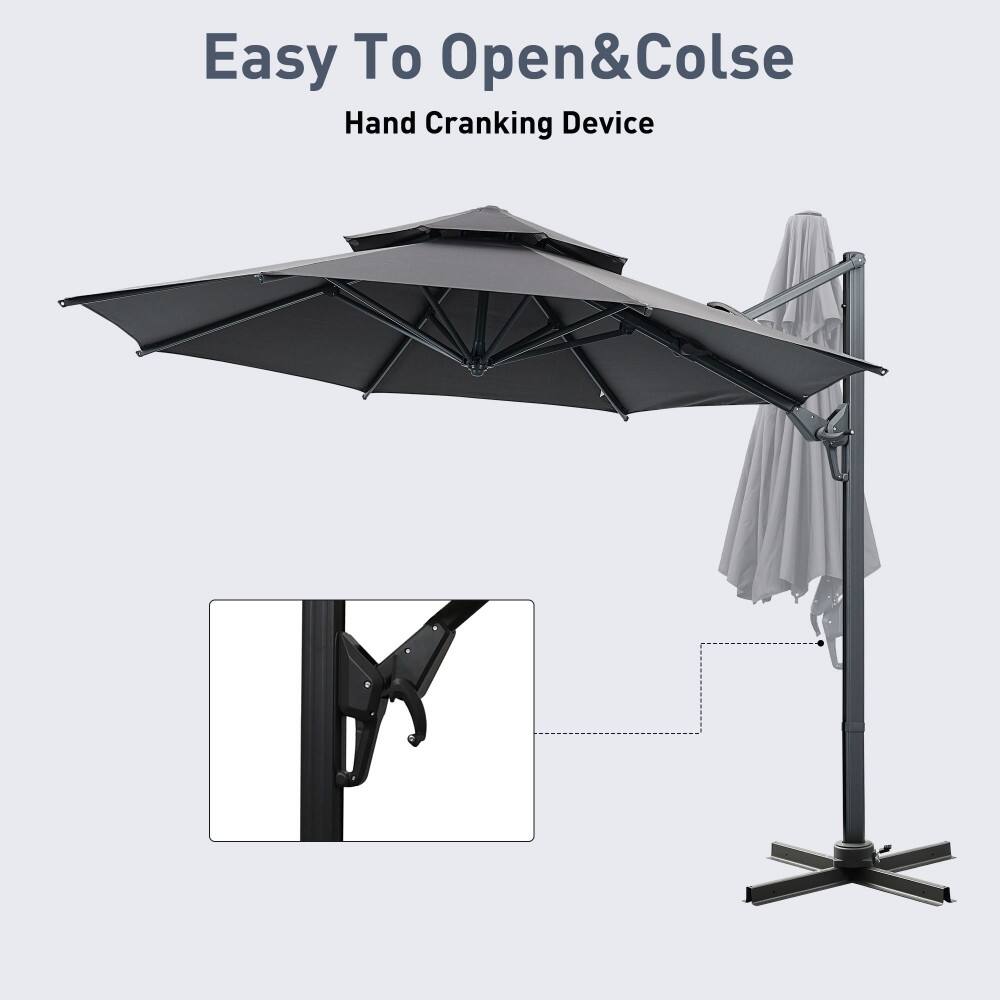 Ainfox 10ft Cantilever Patio Umbrella with led lights Grey