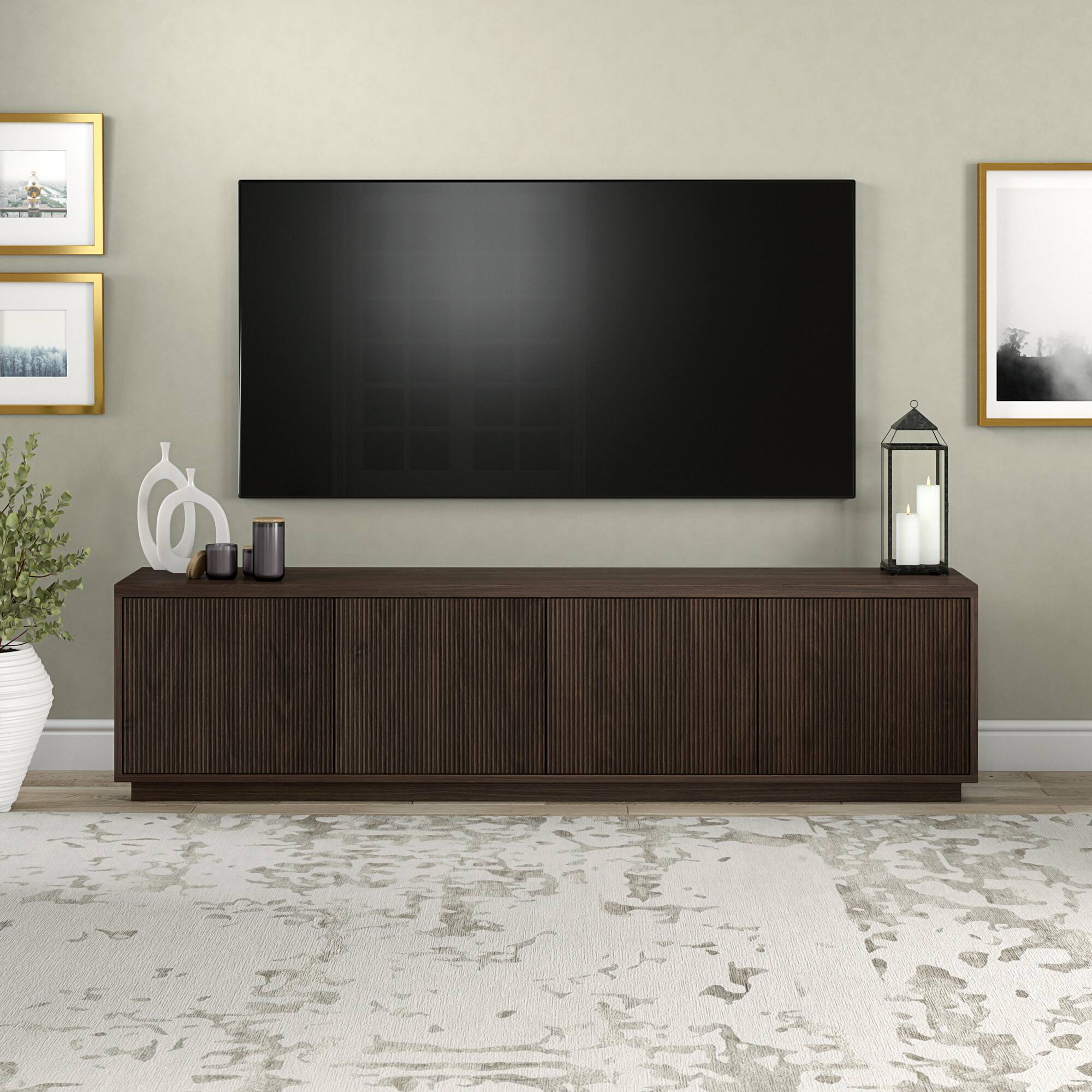 Alt View 2. Hudson&Canal - Hanson Rectangular Fluted TV Stand for TV's up to 85" in Alder Brown - Alder Brown.