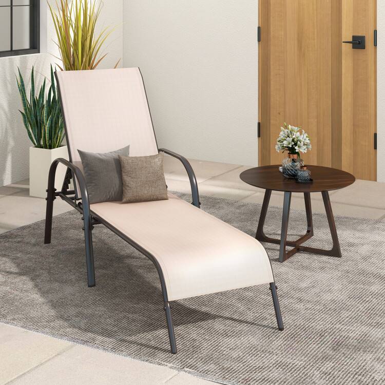 Alt View 2. Mondawe - Adjustable Patio Chaise Folding Lounge Chair with Backrest for Outdoor Use - Brown.
