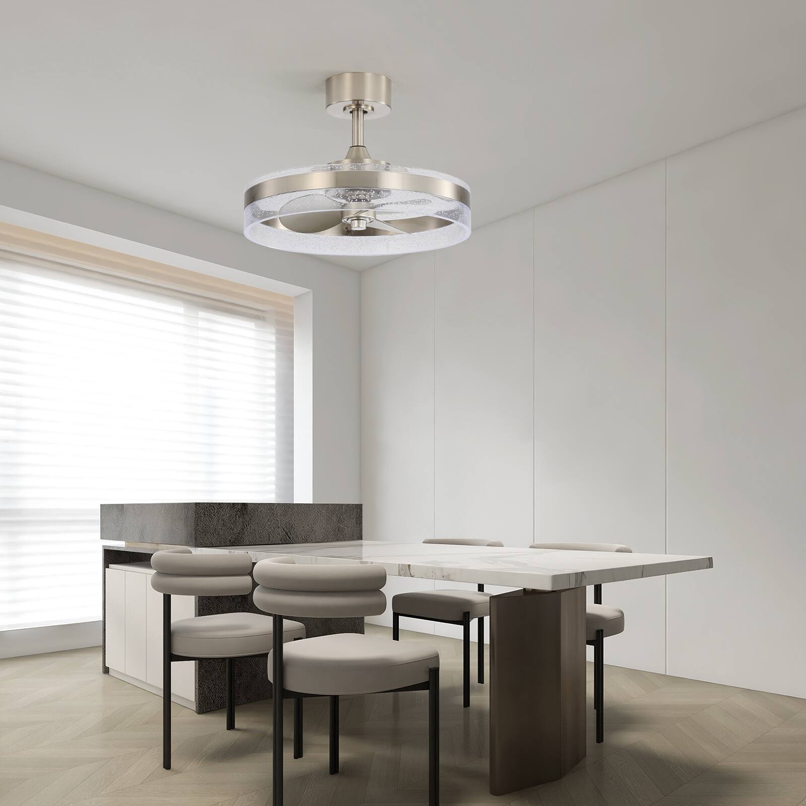 Alt View 7. Sofucor - 20'' Low Profile Ceiling Fan with Remote & Dimmable LED Fandelier Modern Light Fixture for Bedroom Kitchen Living Room - Nickel.