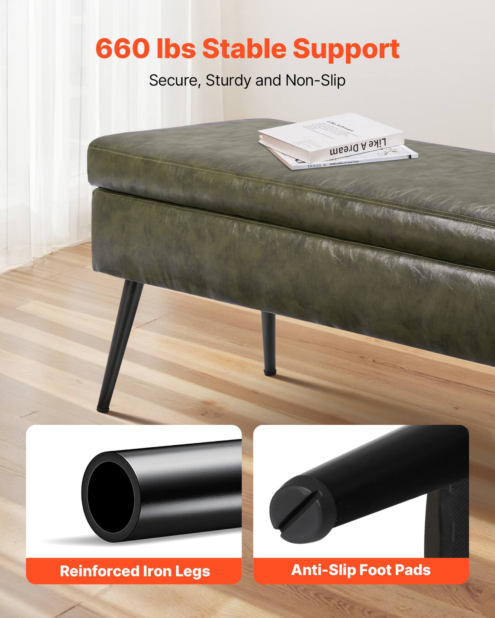 660 lbs Stable Support  
Secure, Sturdy and Non-Slip  

Reinforced Iron Legs  
Anti-Slip Foot Pads