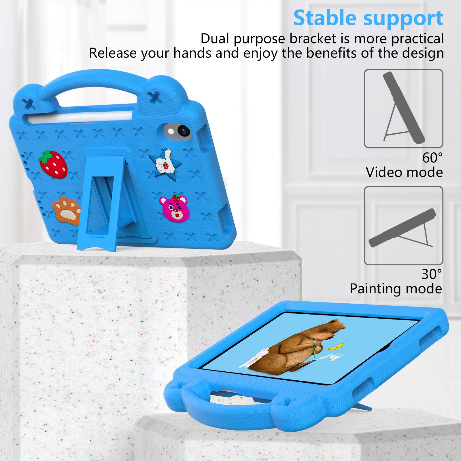 Stable support  
Dual purpose bracket is more practical  
Release your hands and enjoy the benefits of the design  

A 60° Video mode  
30° Painting mode