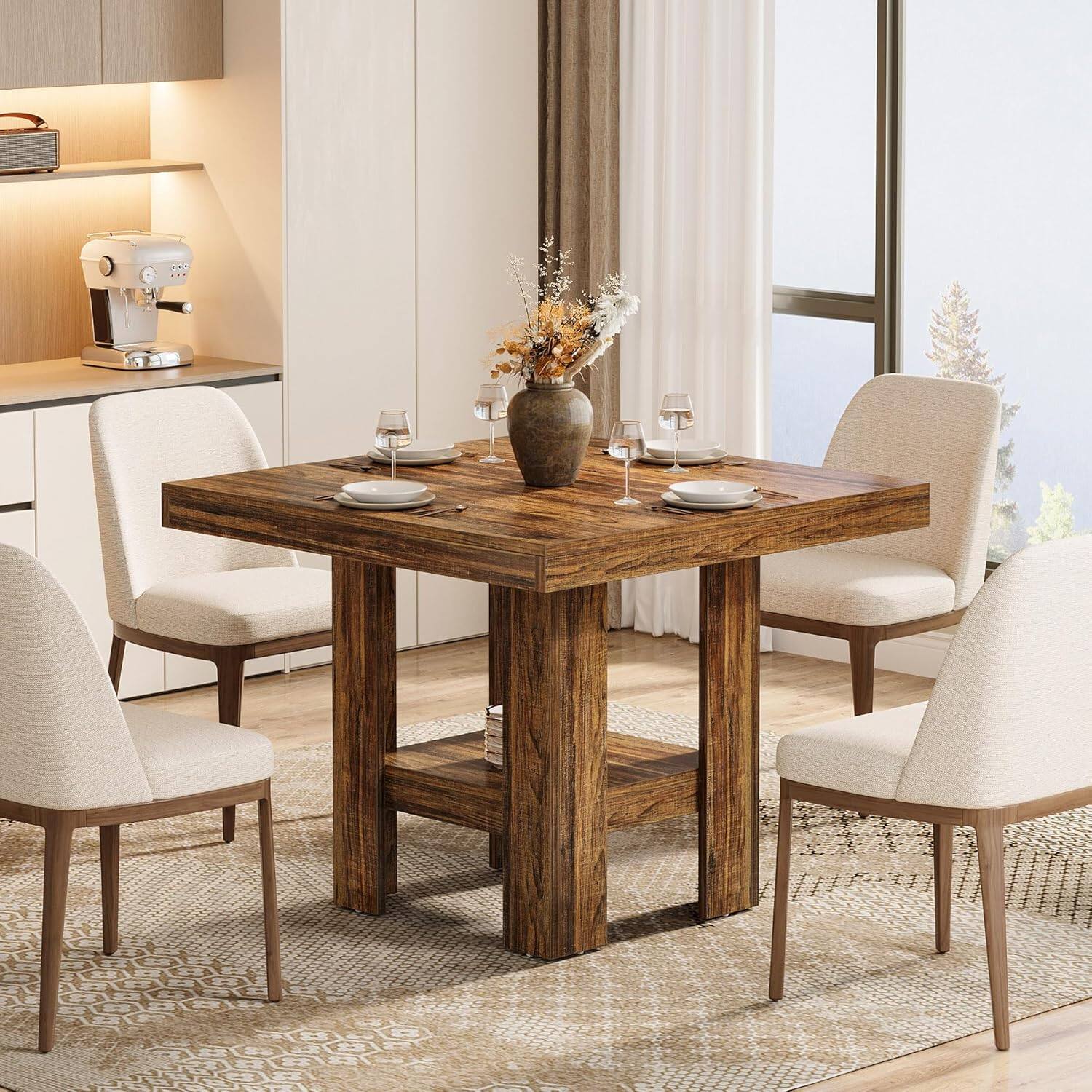 Alt View 2. Tribesigns - Dining Table with Engineered Wood Construction and Space-Saving Design for Dining Room and Kitchen - Brown.