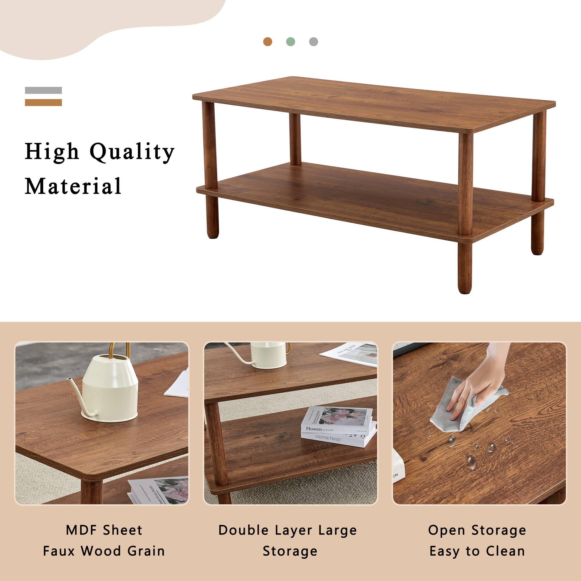 High Quality Material

MDF Sheet Faux Wood Grain

Double Layer Large Storage

Open Storage Easy to Clean