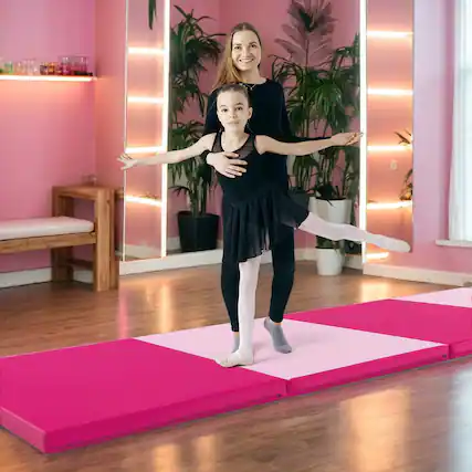Front. Kadyn - Gymnastics Mat, Exercise Tumbling Mat,4-Panel PU Leather Folding Exercise Mat with Carrying Handles-Hot Pink - Pink.