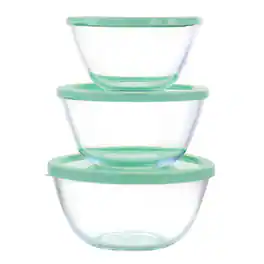 Martha Stewart - 6 Piece Borosilicate Glass Prep Bowl Set with Plastic Lids - Mint