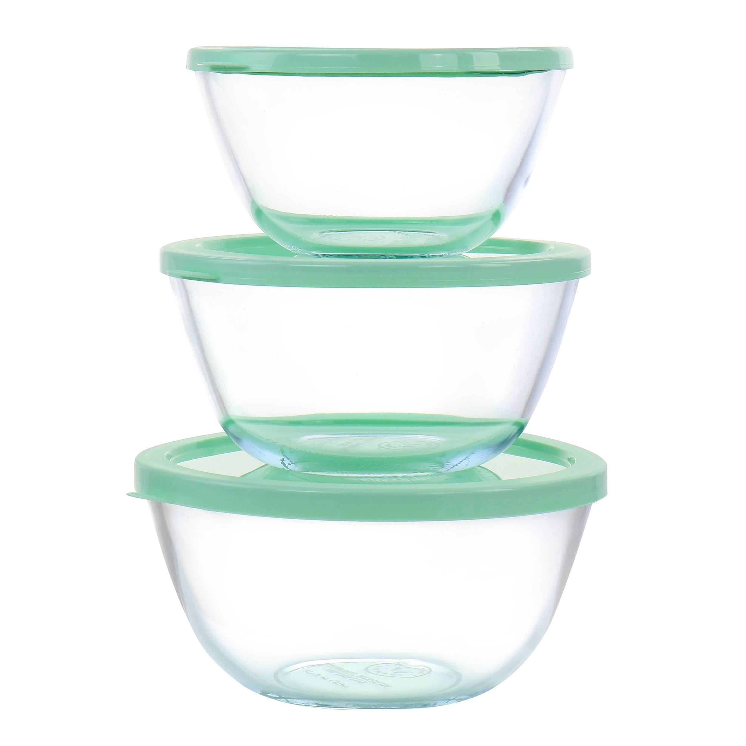 Front. Martha Stewart - Martha Stewart 6 Piece Borosilicate Glass Prep Bowl Set with Plastic Lids in Mint - Mint.