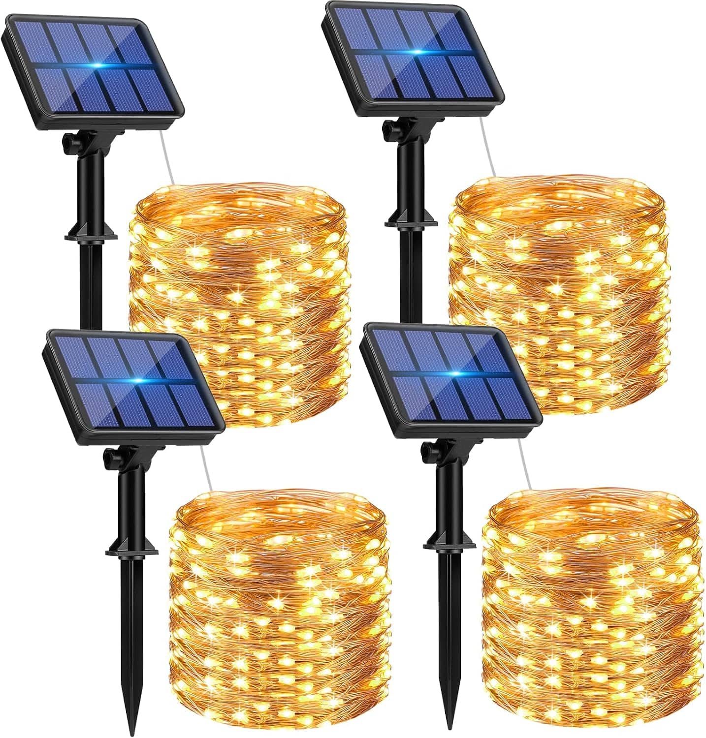 Veranti - 4-Pack Solar Fairy String Lights, 132FT 320 LED, 8 Modes, High-Efficiency Solar Panel, Waterproof Copper Wire Lights