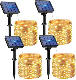 Veranti - 4-Pack Solar Fairy String Lights, 132FT 320 LED, 8 Modes, High-Efficiency Solar Panel, Waterproof Copper Wire Lights