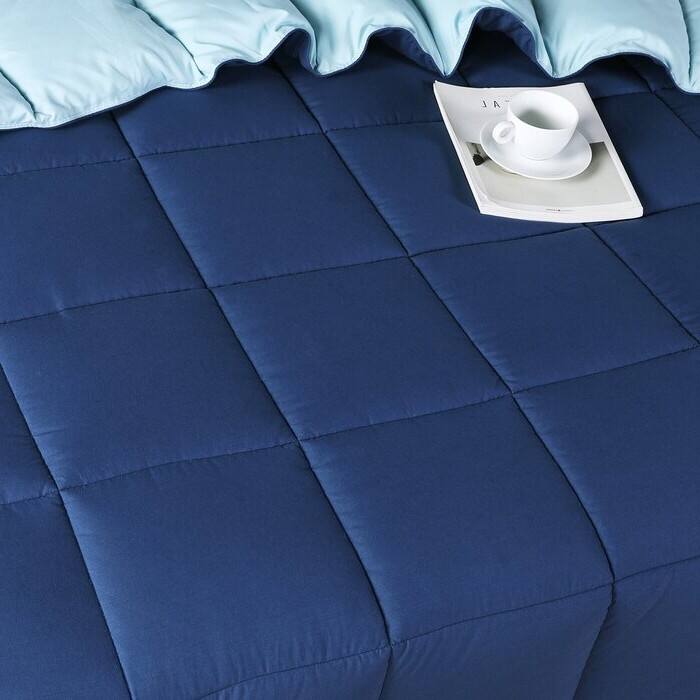 Left. Hivvago - Twin/Twin XL Traditional Microfiber Reversible 3 Piece Comforter Set in Blue/Navy - Blue/Navy.