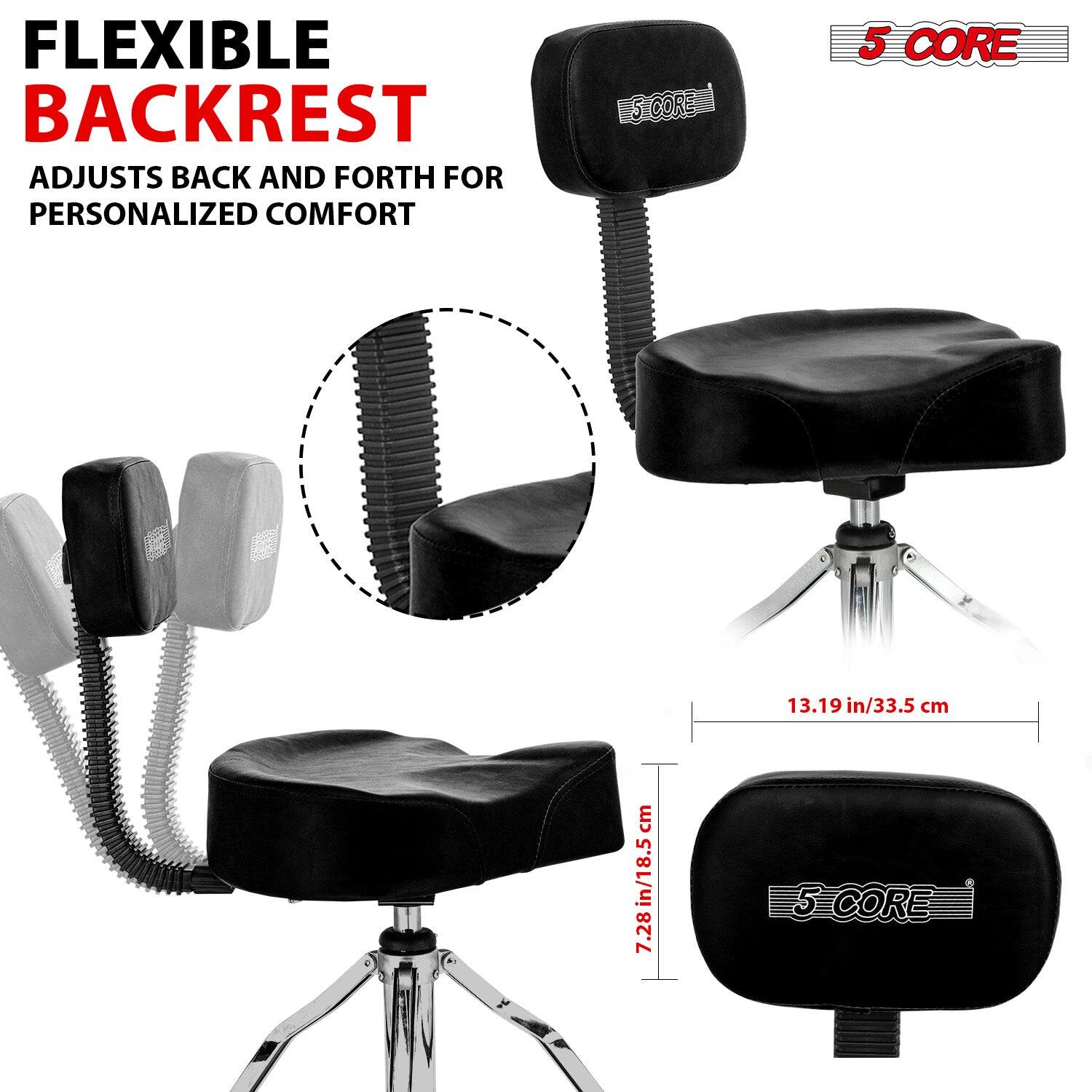 FLEXIBLE BACKREST  
ADJUSTS BACK AND FORTH FOR PERSONALIZED COMFORT  

5 CORE  

13.19 in/33.5 cm  
7.28 in/18.5 cm  

5 CORE