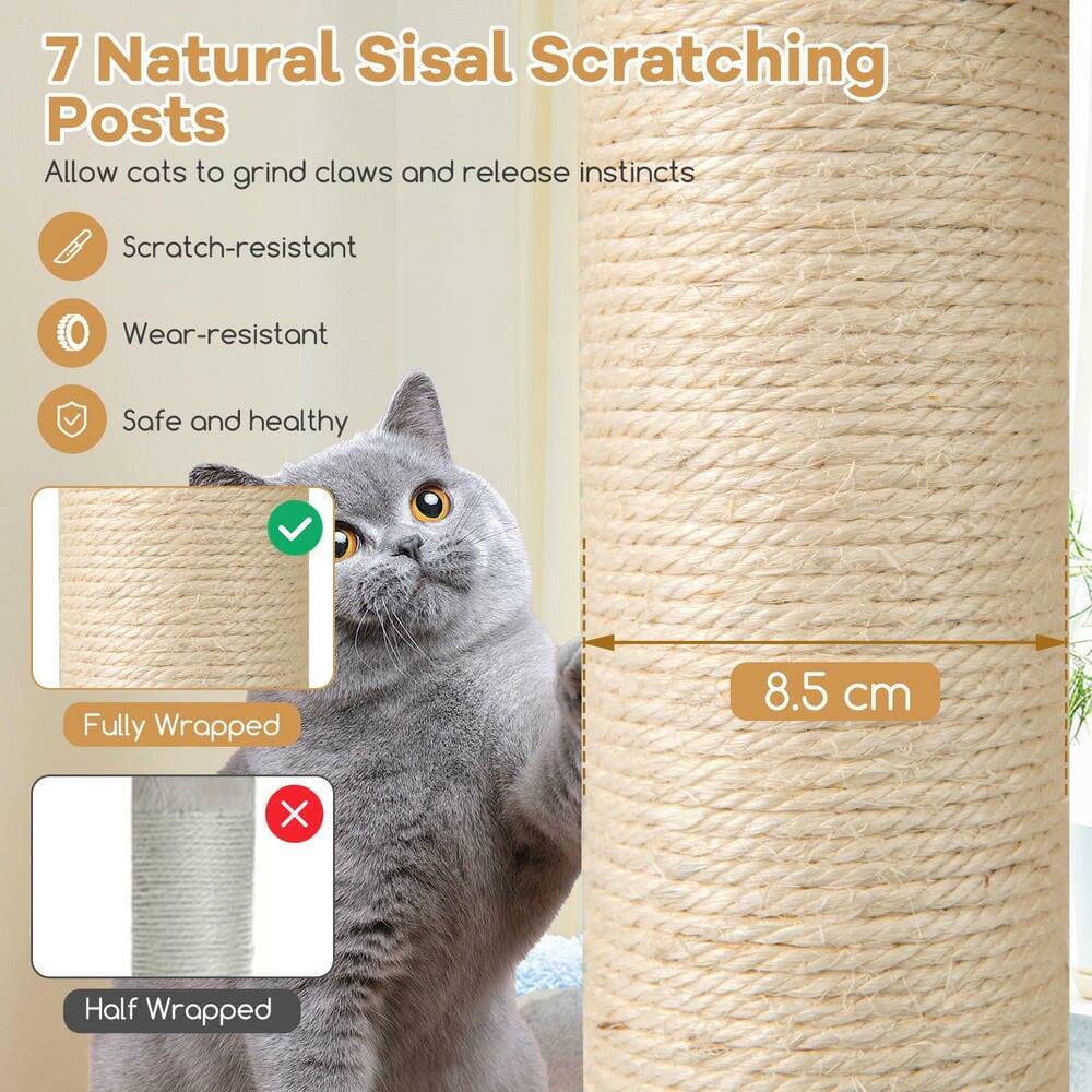 7 Natural Sisal Scratching Posts  
Allow cats to grind claws and release instincts  

- Scratch-resistant  
- Wear-resistant  
- Safe and healthy  

Fully Wrapped  
8.5 cm  

Half Wrapped