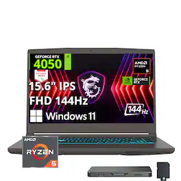 MSI - THIN A15 15.6" 144Hz FHD Gaming Laptop - AMD R5-7535HS - GeForce RTX 4050 - 8GB Memory - 512GBSSD - Black