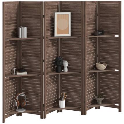 Front. Homcom - Room Divider, 6 Panel 67" Tall Wood Privacy Screen with 3 Display Shelves, and Folding Storage for Bedroom - natural.