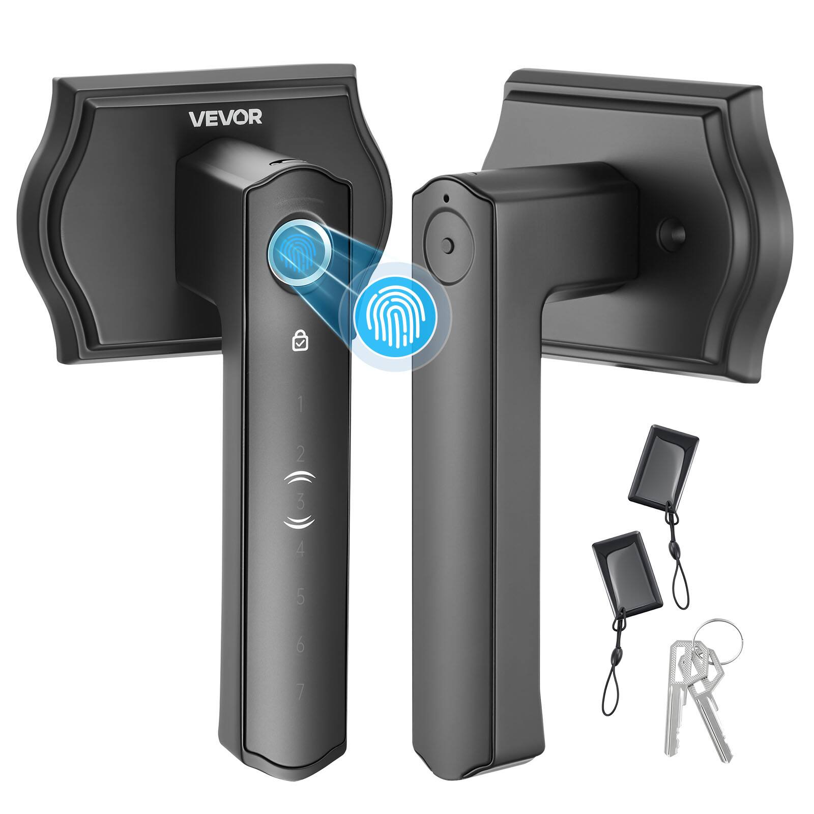 Front. VEVOR - Fingerprint Door Lock Set, Electronic Biometric Knob Keyless Entry Door Lock with Handle, Auto Locking, One-Time Code - Matte black.