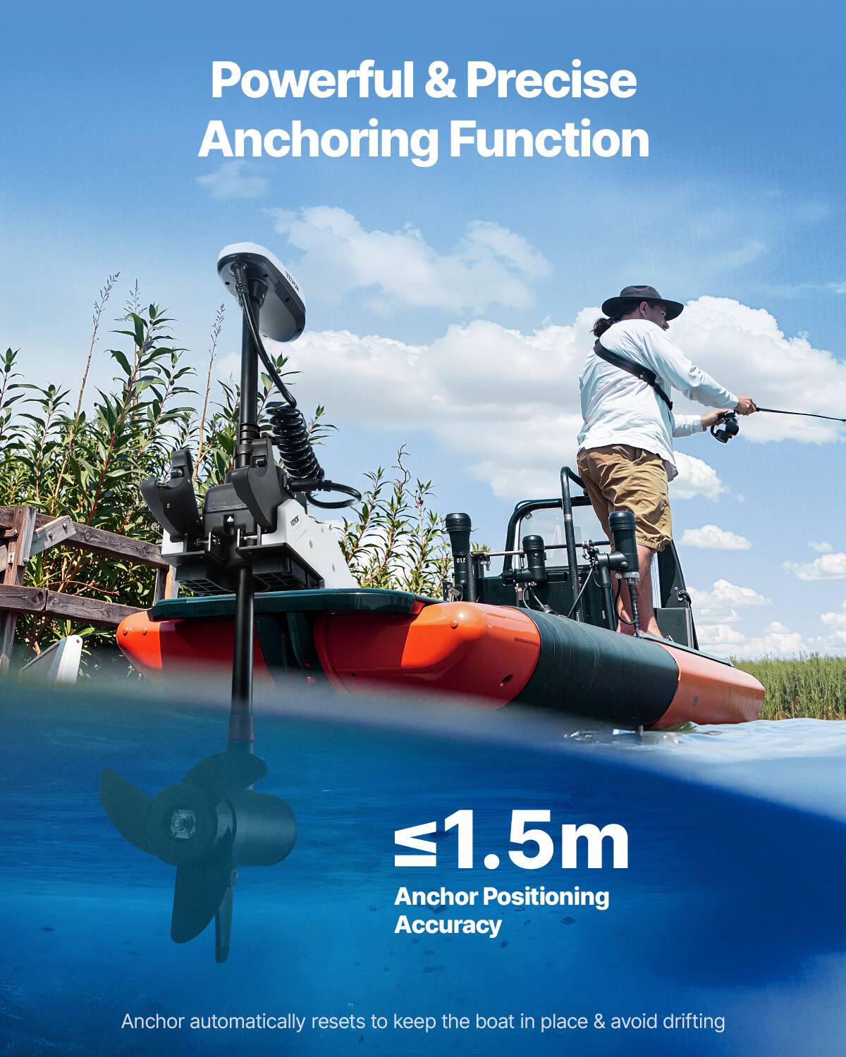 Powerful & Precise Anchoring Function

≤1.5m Anchor Positioning Accuracy

Anchor automatically resets to keep the boat in place & avoid drifting