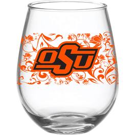 Indigo Falls - Oklahoma State Cowboys 15oz. Floral Stemless Wine Glass - Multicolor
