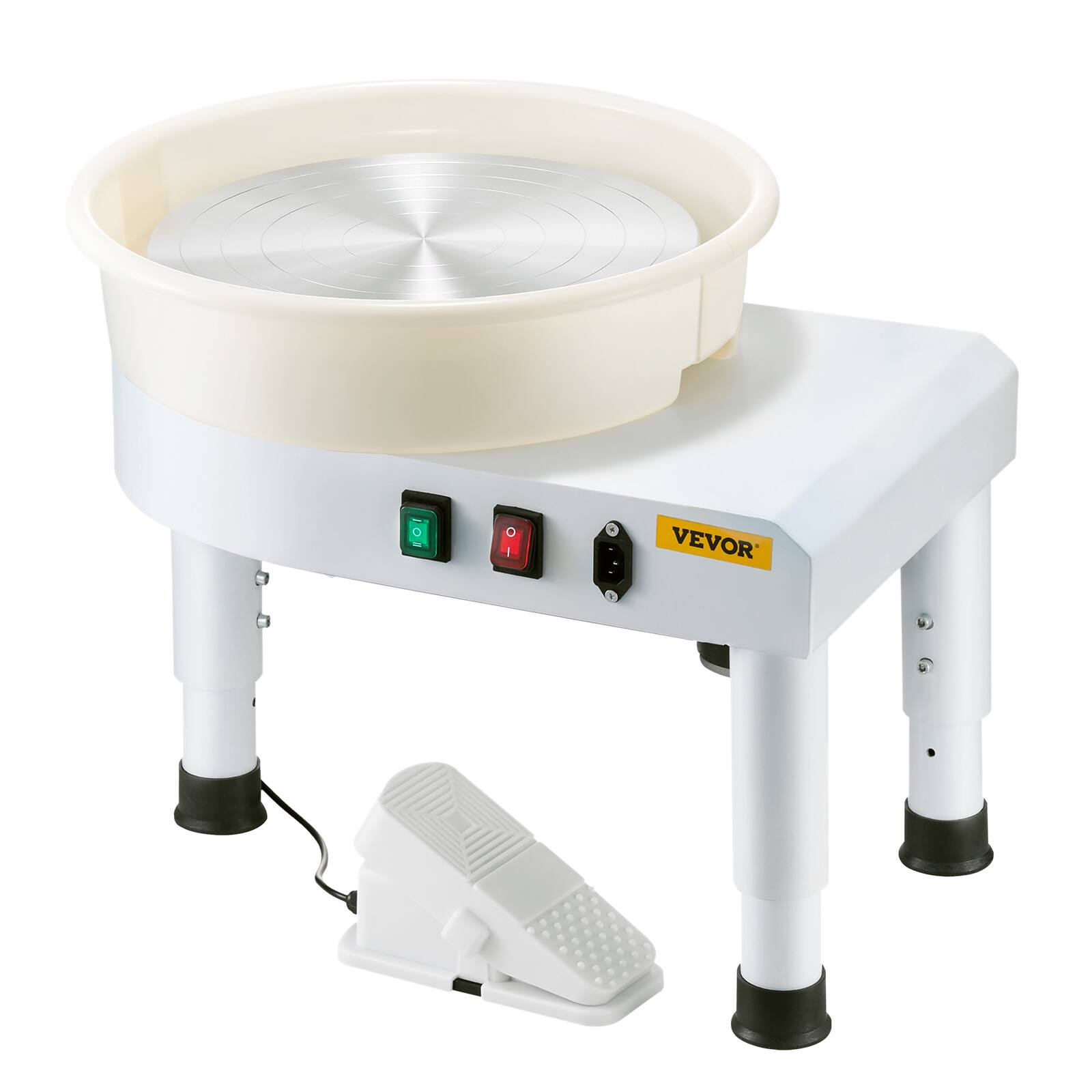 Alt View 5. VEVOR - Pottery Wheel, 14 in Ceramic Wheel Forming Machine, 60-300 RPM Speed Adjustable Foot Pedal, Adjustable Lift Leg - White.