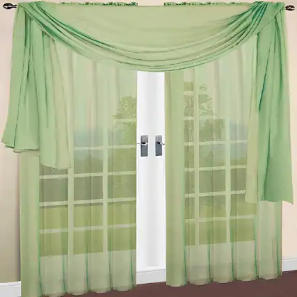 Front. RT Designers Collection - RT Designers Collection Celine Sheer Rod Pocket Curtain Panel 60" x 90" in Sage Green - Light/Pastel Green.