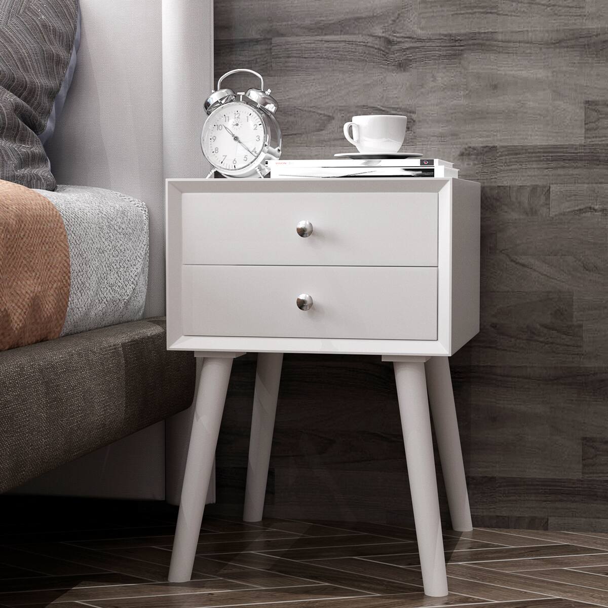 Alt View 4. Costway - End Table with Drawers and Storage Wooden Mid-Century Accent Side Table - White.