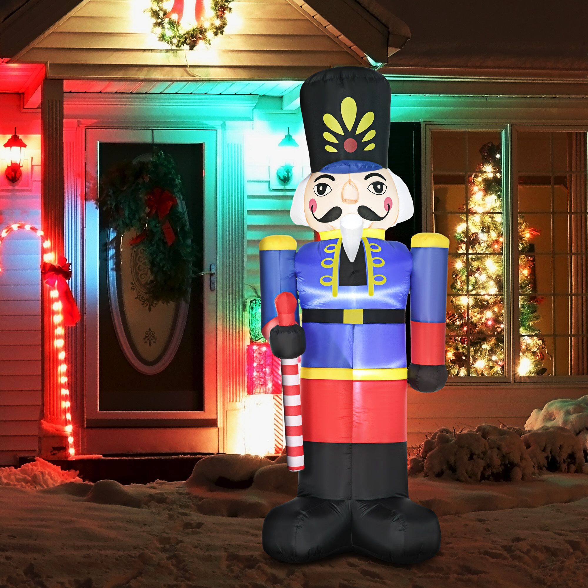 Alt View 1. Homcom - 8ft Christmas Inflatable Nutcracker Toy Soldier with Scepter, LED Yard Decor - Red.