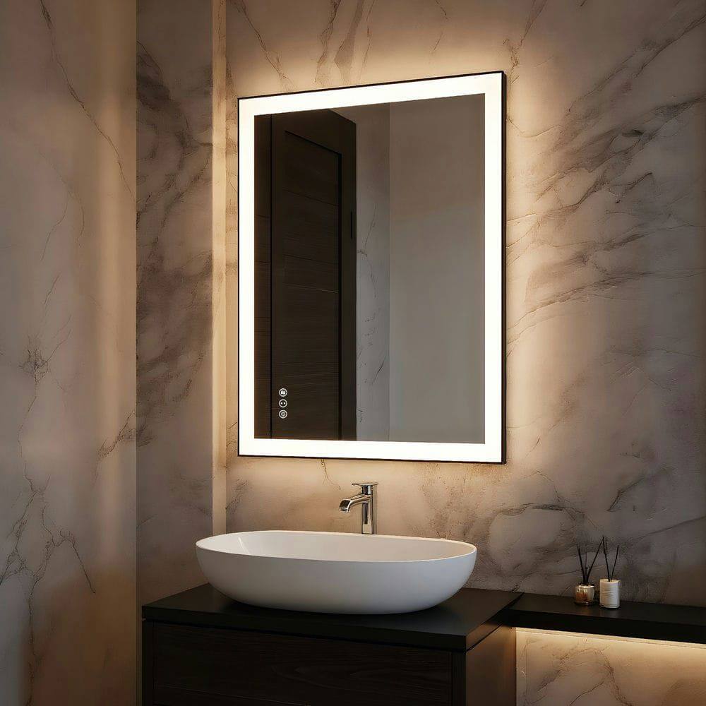 Alt View 8. Kadyn - 40x32 Inch Large Rectangle LED Bathroom Mirror with Contemporary Black Frame - Black.