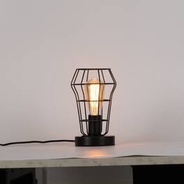 Oumilen - ndustrial Metal Cage Table Lamp with USB & AC Outlet – Vintage Edison Desk Lamp for Bedroom, Living Room