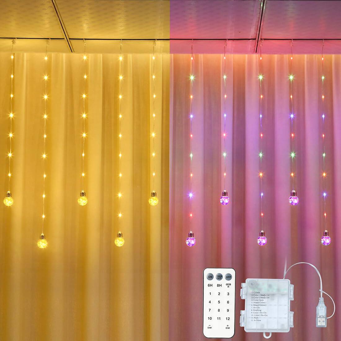 VEGA AUTOMOTIVE - Wishing Ball Curtain Lights X 3 Rgb Color Changing String Fairy Smart App Ir Remote 200 Scene Modes For - Wishing Ball - White & Multi