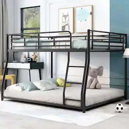 Loheer - Full XL Over Queen Bunk Bed Metal Floor Bed Frame - Black