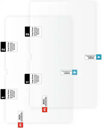 The text on the image is grouped and corrected as follows:
1. Sticker Hinge - Algo - Front
2. Sticker Hinge - Algo - Back
3. Sticker Hinge - Aodno - Front
4. Sticker Hinge - Aodno - Back
5. Sticker Hinge - Algo - Front
6. Sticker Hinge - Algo - Back
7. Sticker Hinge - Aodno - Front
8. Sticker Hinge - Aodno - Back