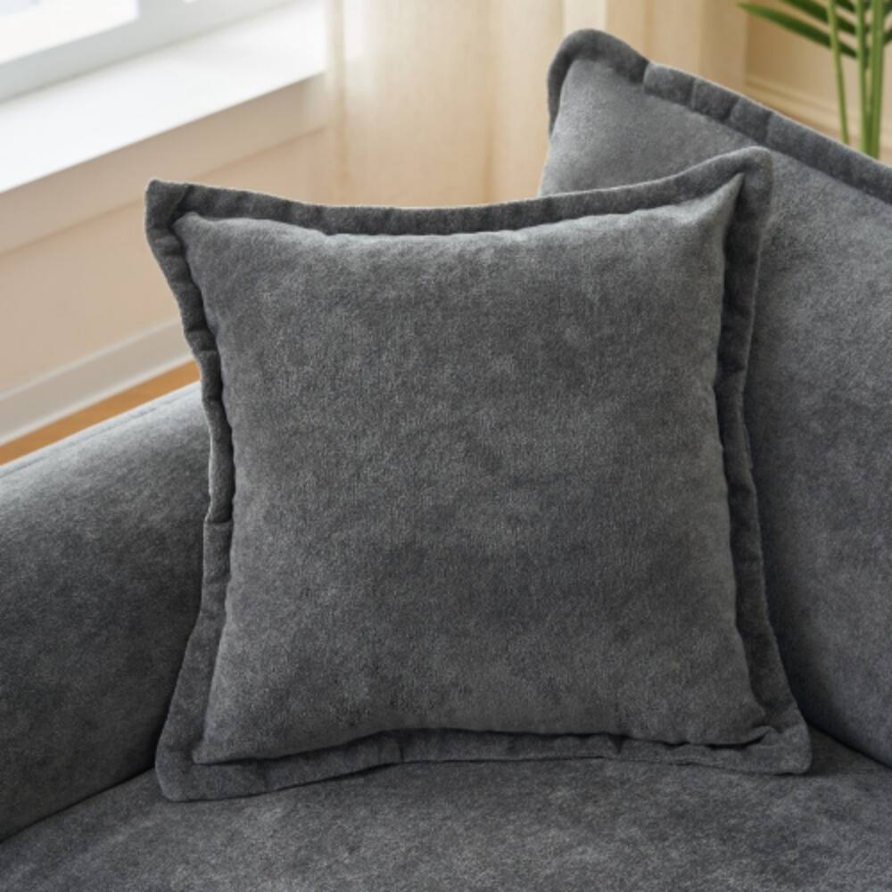 Back. LUCKY ONE - Deep Seat Modular L-Shape Sectional Cloud Sofa w/ Ottoman Chenille Loveseat DIY - Grey.