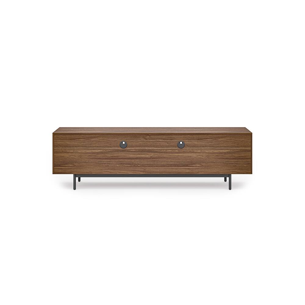 Alt View 8. POVISON - 63" Modern Wood TV Stand, Minimalist Slatted Media Console with Tall-cast Metal Legs, Walnut Veneer - Walnut.