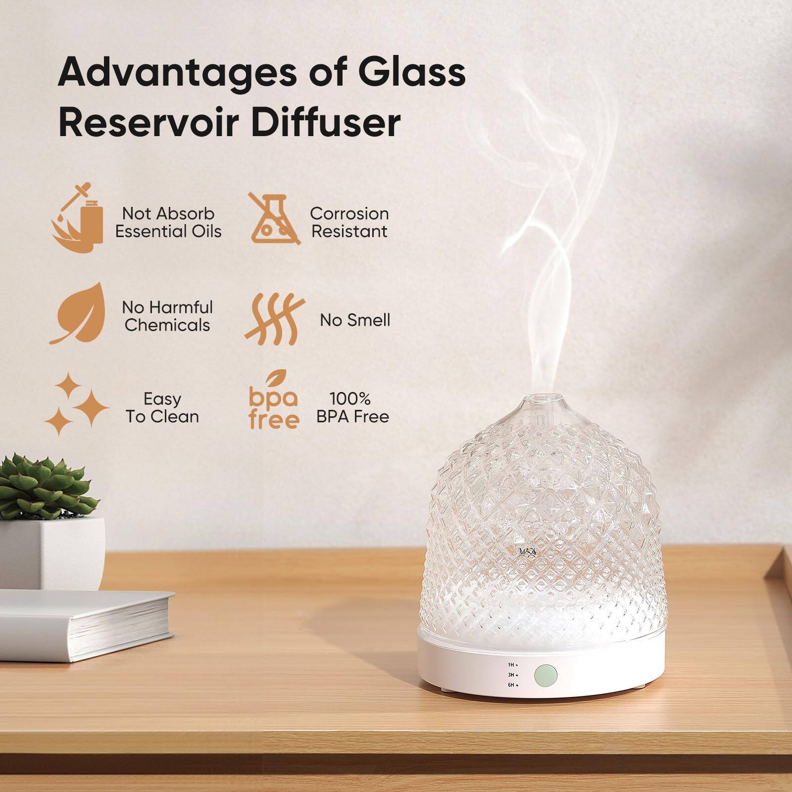 Advantages of Glass Reservoir Diffuser

- Not Absorb Essential Oils
- Corrosion Resistant
- No Harmful Chemicals
- No Smell
- Easy To Clean
- bpa free
- 100% BPA Free