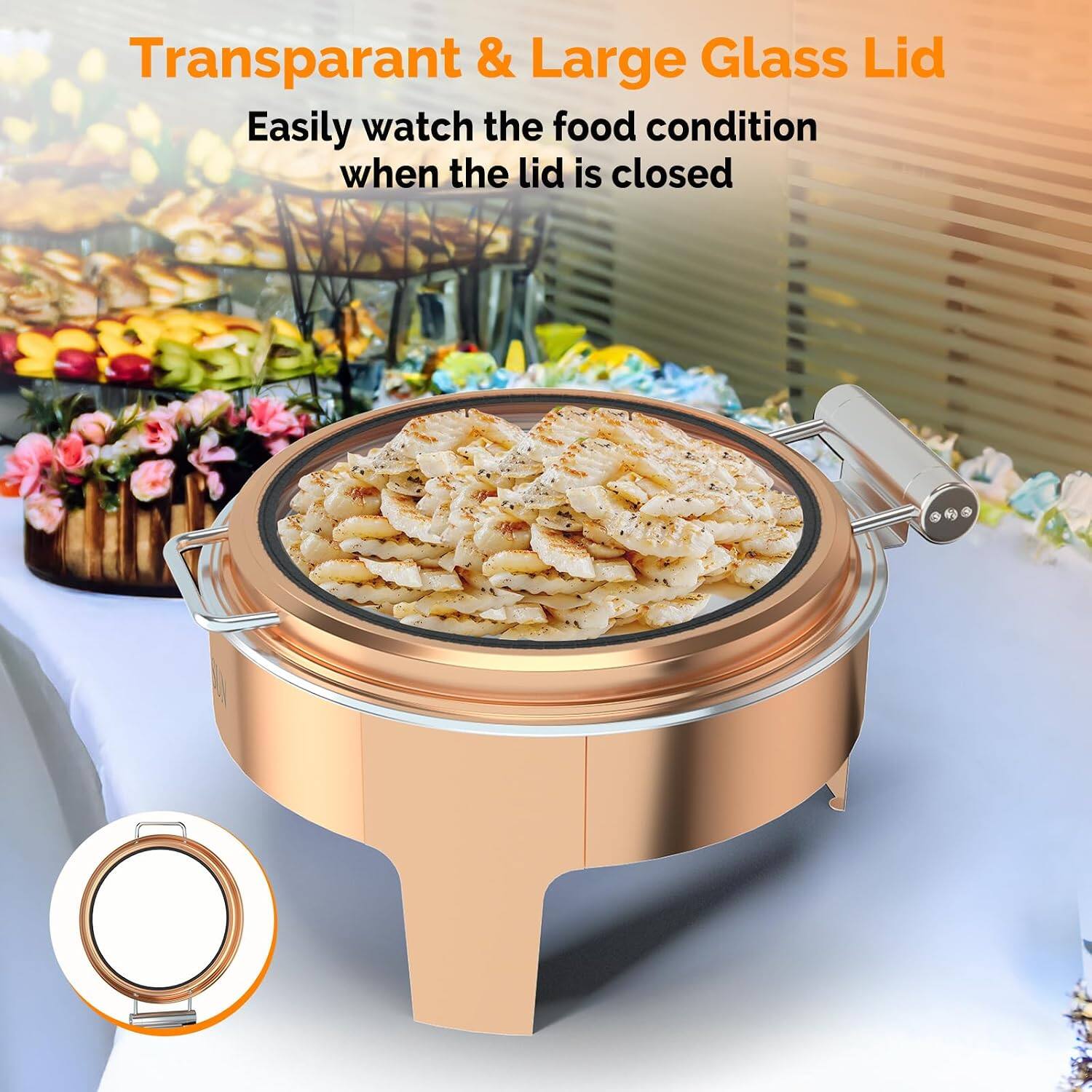 Transparent & Large Glass Lid  
Easily watch the food condition when the lid is closed