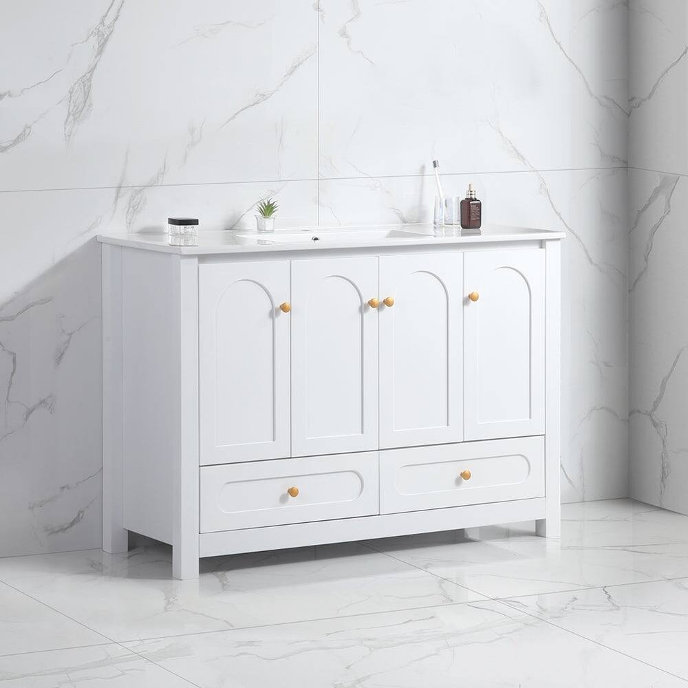 Alt View 2. Boyel Living - 48 Inch White Bathroom Vanity Abundant Storage 4 Soft Close Doors 2 Drawers Bathroom Cabinet Without Ceramic Basin - White.
