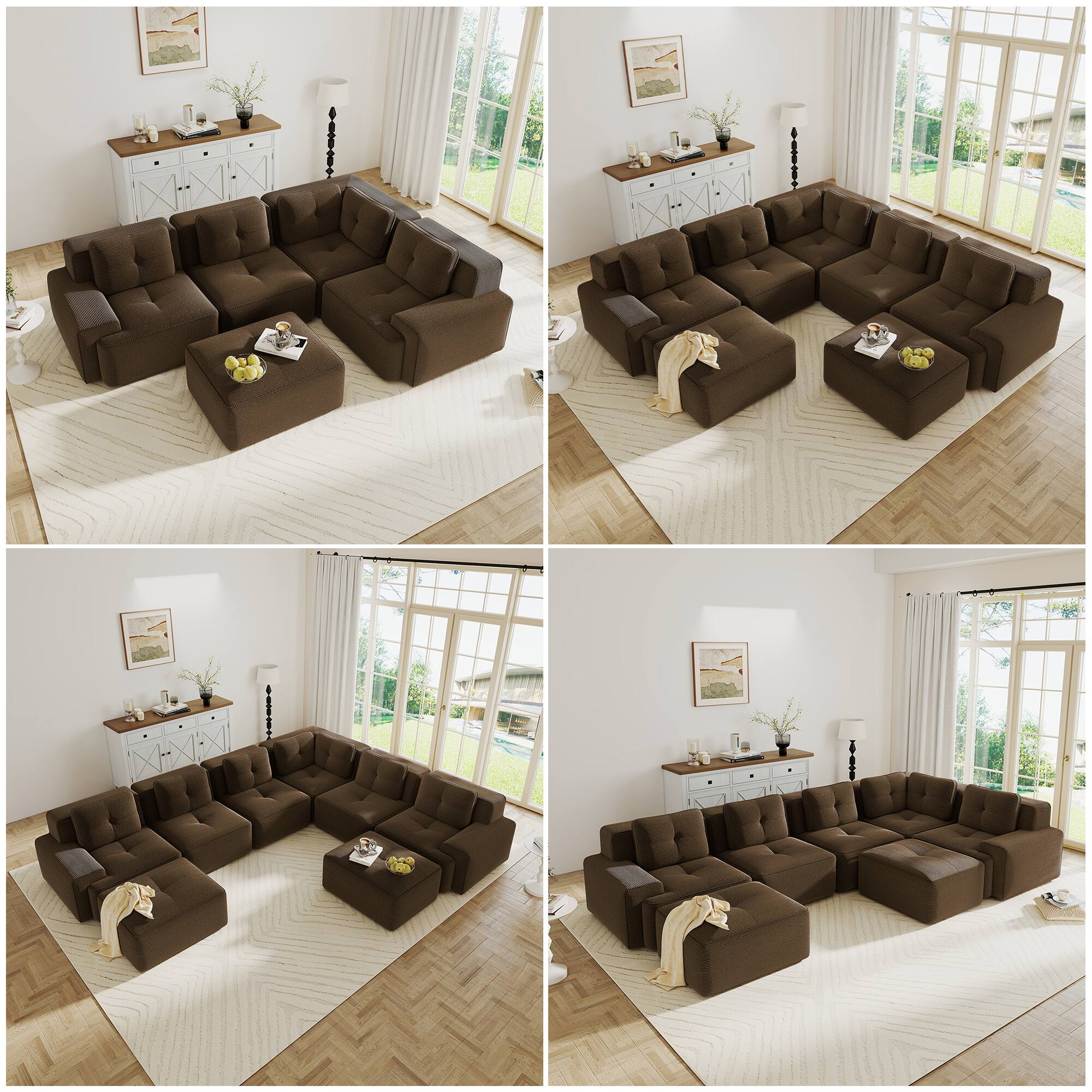Alt View 7. Anysun - 82" L-Shape Corduroy Modular Sectional Sofa - 2-Seat Deep-Seat Couch, Pearl-Like Piping, Tufted, No Assembly - Brown.