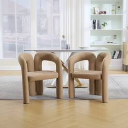 Trinkets Crazed - Modern Barrel Dining Chairs Set of 2, Teddy Velvet Fabric Upholstered Kitchen Accent Chairs with Arms/Open Back - Camel