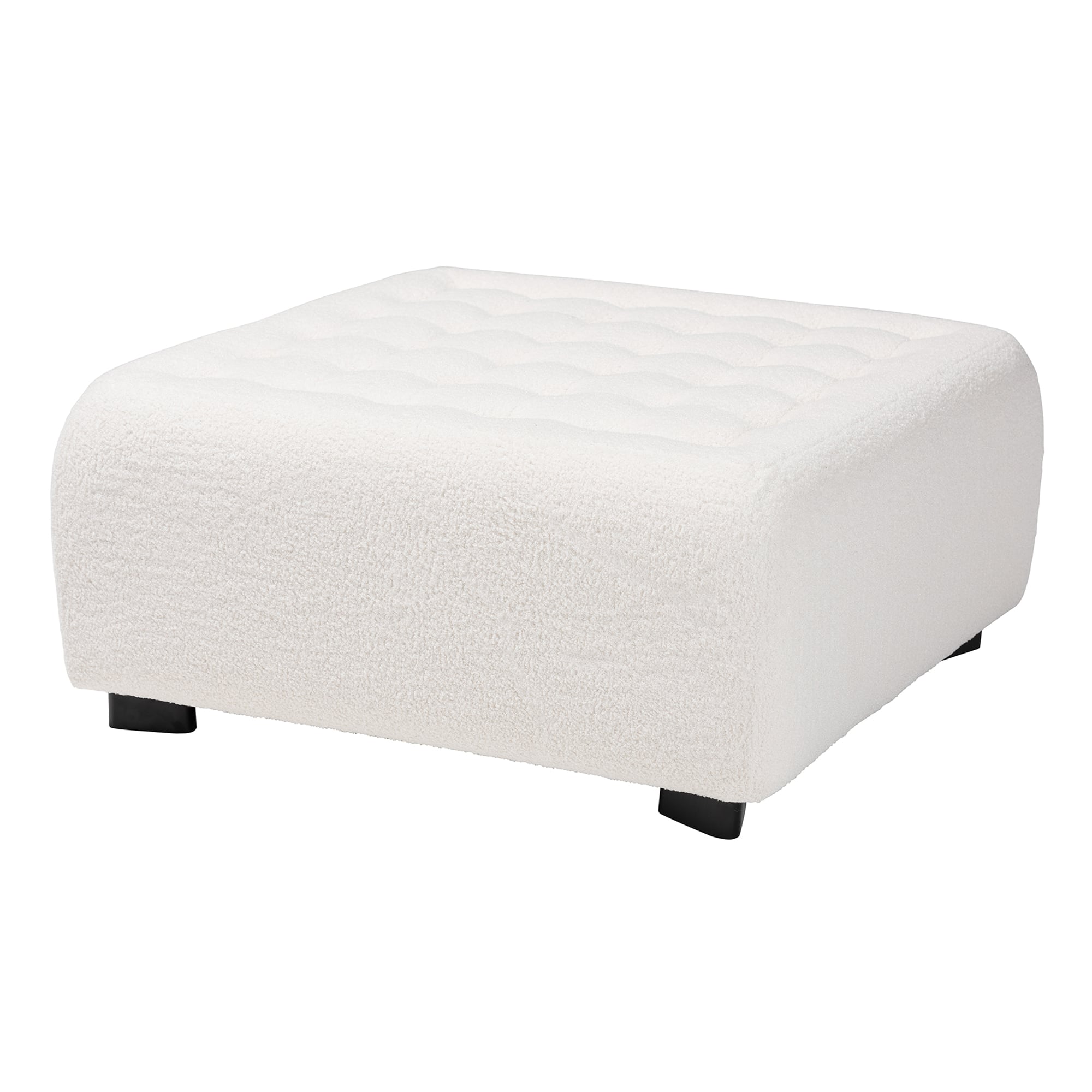 Baxton Studio - Athena Modern and Contemporary Boucle Upholstered and Finished Wood Square Ottoman - Ivory