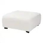 Front. Baxton Studio - Athena Modern and Contemporary Boucle Upholstered and Finished Wood Square Ottoman - Ivory.